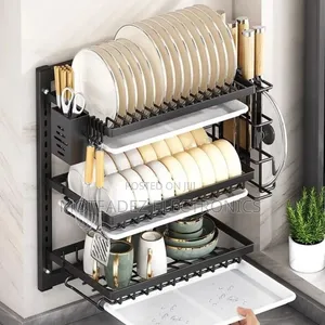 3 Tiers Wall Mounted High Quality Steel Dish/Plate Rack Organiser