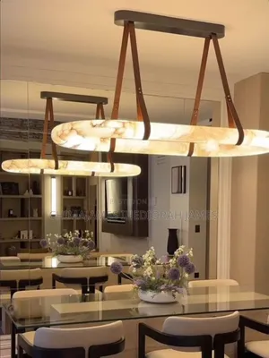 2025 Oval Marble Chandelier With Leather Straps - Dimmable Designer
