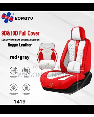 Red And Gray Leather Car Seat Cover Complete Seat 5 Seater