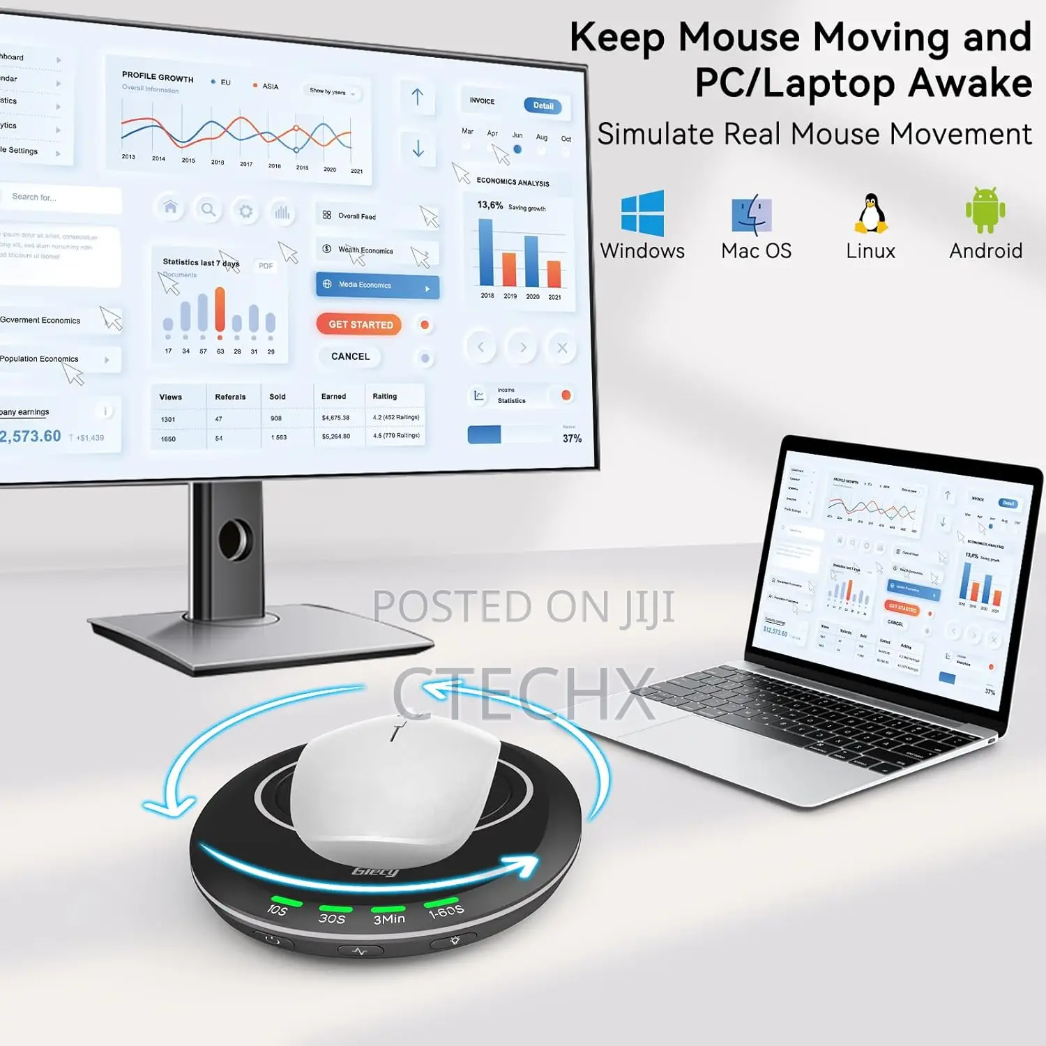 Ultra Slim Mouse Jiggler, Mouse Mover With Timer Breathing Light