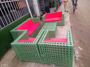 7 Seaters Rattan Sofa Chairs Set Lemon Green Colour