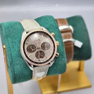 Omega Quality Luxury Men Genuine Leather Automatic Engine Wristwatch