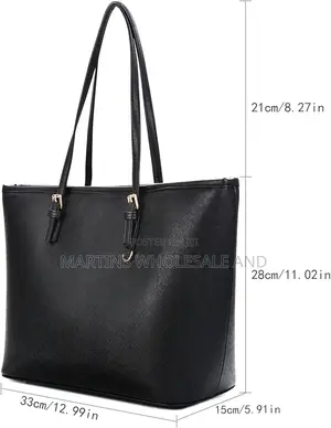 Women's Elegant Minimalist Large Capacity Black Faux Leather Tote Bag