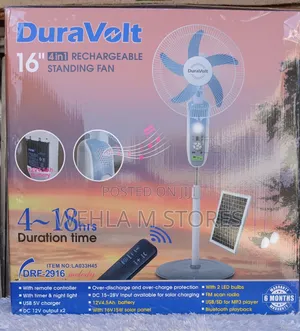 Duravolt 16" 4-in-1 Rechargeable Standing Fan (Solar) -DRF 2916 Melody