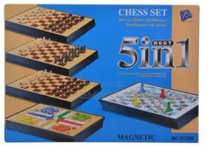5 in 1 Games Board "Chess, Checkers, Draught, Snake Ladder and Ludo 