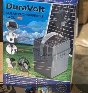 Duravolt 5in1 Solar Rechargeable Battery With Fan/2 Bulbs/Solar Panel