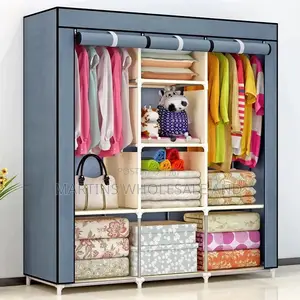 Elegant 3 Column Mobile Steel Wardrobe Closet With a Fabric Cover,