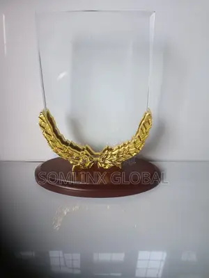 Glass Plaque, With Wooden Base