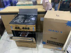 Maxi 6060 Gas Cooker – 3 Burners + 1 Hotplate Wood Finish