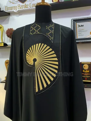 All Black Men's Agbada/Native Wear, Styled With a Golden Embroidery