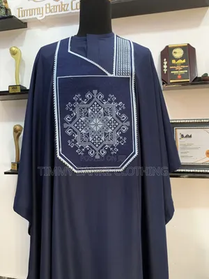 Navy Blue Men's Agbada/Native Wear,Styled With a Monogram Embroidery