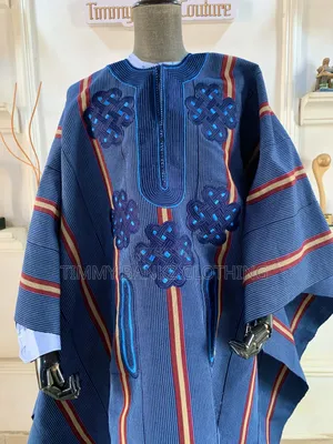 Multi Color Navy Blue Men's Agbada/Native Wear (Aso Oke)