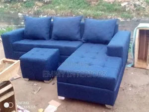 L Shaped Fabric Sofa With Ottoman