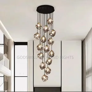 Modern Smoked Glass Crystal Cluster Chandelier.