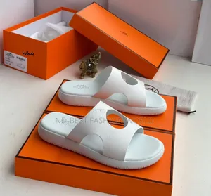 White Leather Hermes Slippers