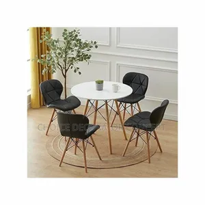 Dining Table With 4 Leather Dining Chair With Wooden Leg