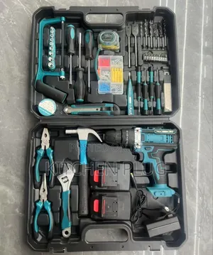 Household Tool Set With A 12v Cordless Electric Drill.