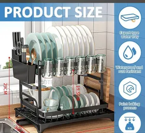 2layer Durable High Quality Steel Dish/Plate Rack With Cutlery Holder