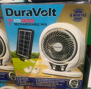 Duravolt 7" 3in1 Rechargeable Fan - Fan, Solar Panel and 2 Bulbs