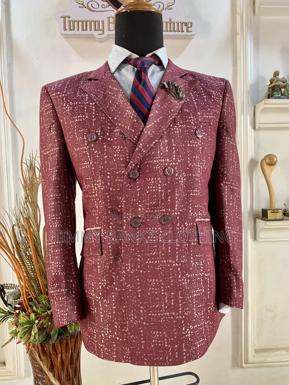 Tailored Patterned Wine Men's Suit