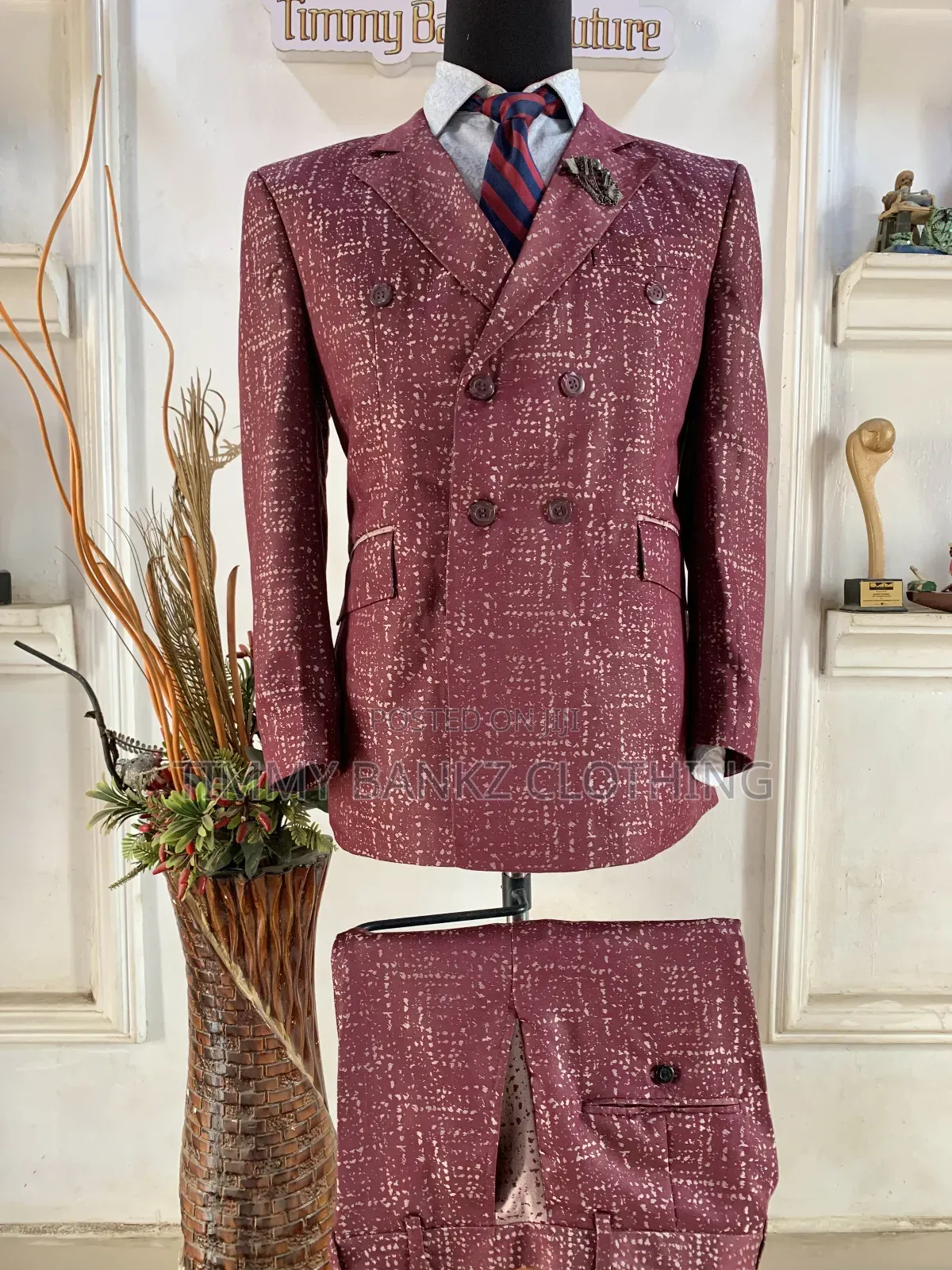 Tailored Patterned Wine Men's Suit