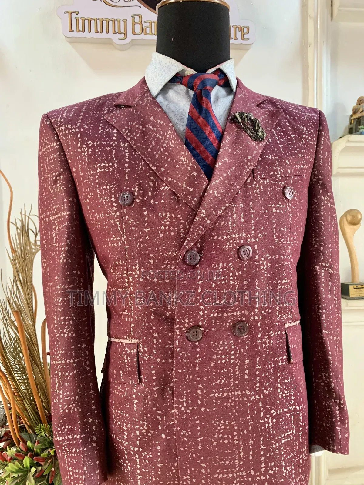 Tailored Patterned Wine Men's Suit