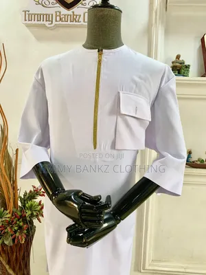 Zipper White Men's Kaftan/Native Wear