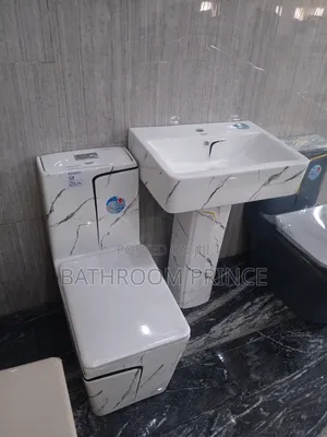 Quality Square White And Strip Black Water Closet