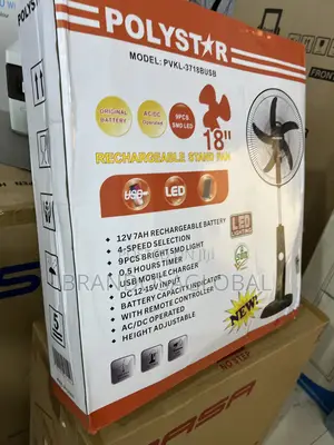 Polystar PVKL-1878busb Fan | 18-Inch Rechargeable Stand Design