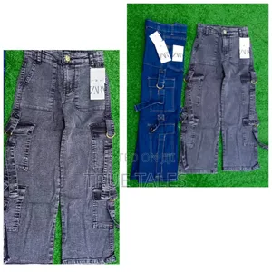 Girls' Cargo Denim Jeans With Belt At The Side. Ages 3-10.