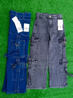Girls' Cargo Denim Jeans With Belt At The Side. Ages 3-10.