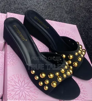 Women's Classy Wedge Slippers With Gold Studs. #Nne. Sizes 37-42.