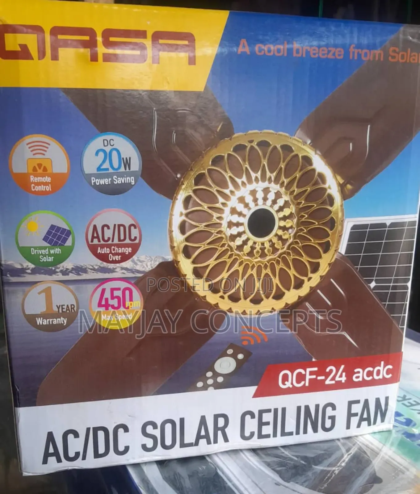 Qaas 24-inch Ac/Dc Solar Ceiling Fan - 4-blades●Low Consumption