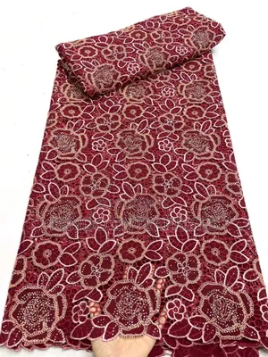 Wine N Red Swiss Chiffon With Embroidery Lace