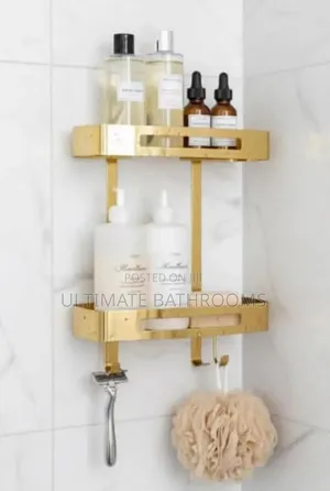 Gold 2 in 1 Bathroom Storage Shelf Available in Black Chrome Colour
