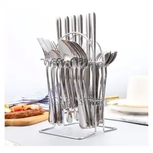 24-Piece Stainless Steel Cutlery Set With Stand Silver