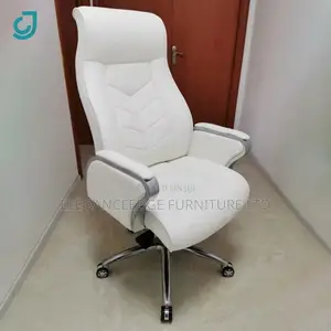 Ergonomic White Leather Office Chair Armrests Chrome Base