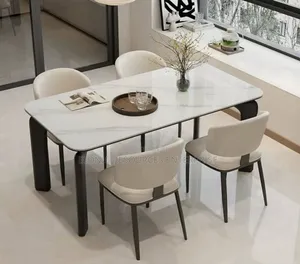 Marble Curved Leg Dining Table Set With 6 Seaters