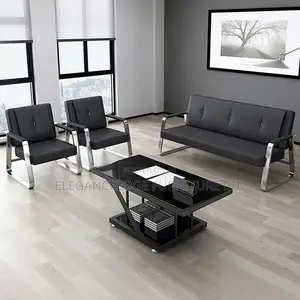 5 Seater Office Leather Sofa Chair With Center Table