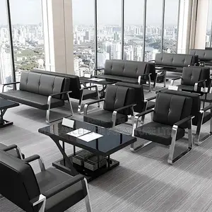 5 Seater Office Leather Sofa Chair With Center Table
