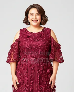 Wine Dress With 3d Petals Lace
