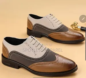 Men's Multi-Tone Leather Suede Brogue Derby Dress Shoe
