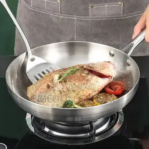 Quality 304 Stainless Steel Uncoated Non-Stick Frying Pan. 28cm