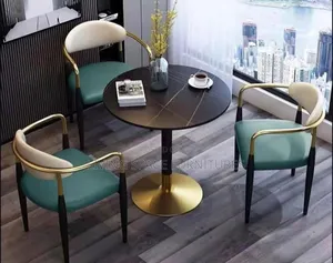 Executive Restaurant/Dining Marble Table With 3 Leather Chairs