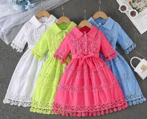 Girls’ Elegant Lace-Trimmed Collared Dress (2y-7y)