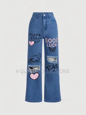 Trendy High-Waisted Wide Leg Denim Jeans (8y-14y)
