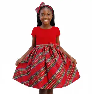 Tahari Girls’ Red Plaid Holiday Party Dress With Bow