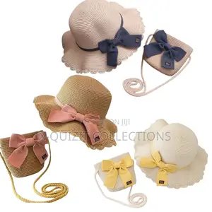 Girls’ Scalloped Straw Beach Hat and Bag