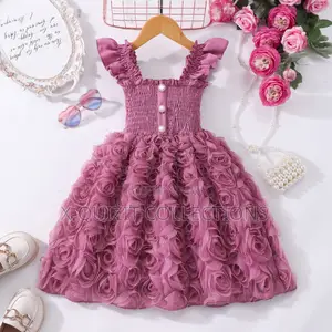 Girls’ Ruffle Shoulder Smocked Rosette Dress (5y-7y)
