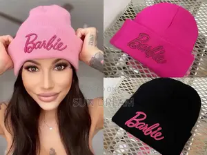Barbie Knitted Hat Woman Cap Pink Lady Hat Trending Black
